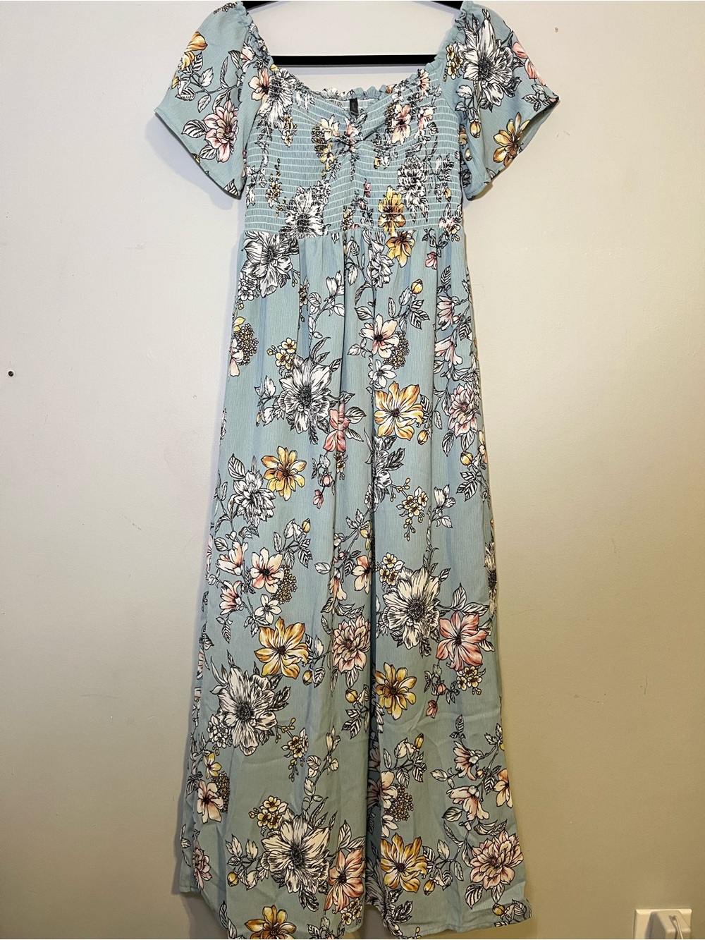 Light Blue Floral Smocked Maxi Dress